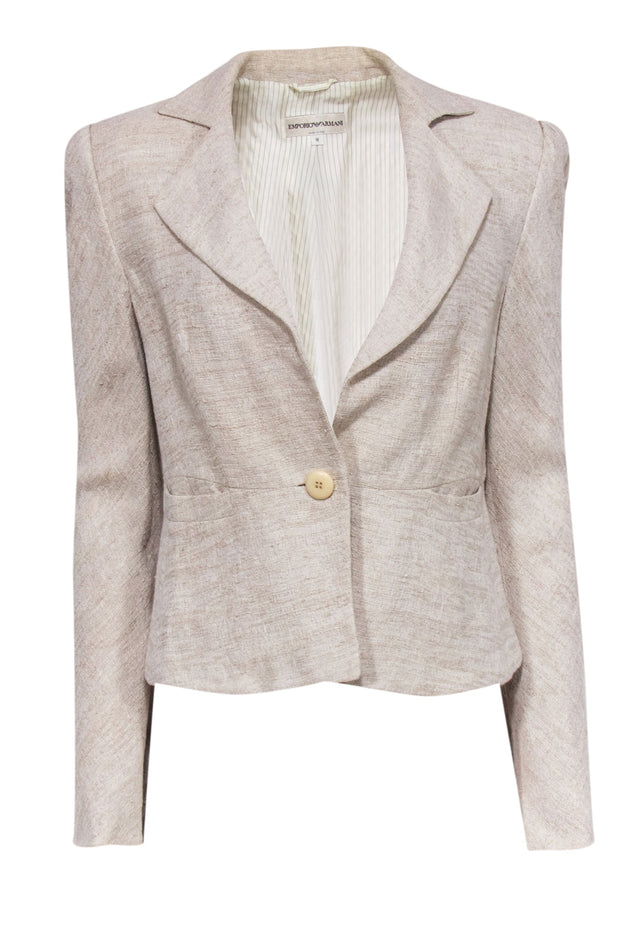 Current Boutique-Emporio Armani - Cream Textured Single Button Bell Sleeve Blazer Sz 10