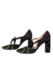 Current Boutique-Emporio Armani - Green & Brown Velvet Brocade Pumps w/ Cutouts Sz 9.5