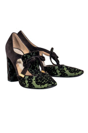 Current Boutique-Emporio Armani - Green & Brown Velvet Brocade Pumps w/ Cutouts Sz 9.5