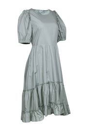 Current Boutique-English Factory - Mint Green Cotton Puff Sleeve Midi Dress w/ Tired Skirt Sz L