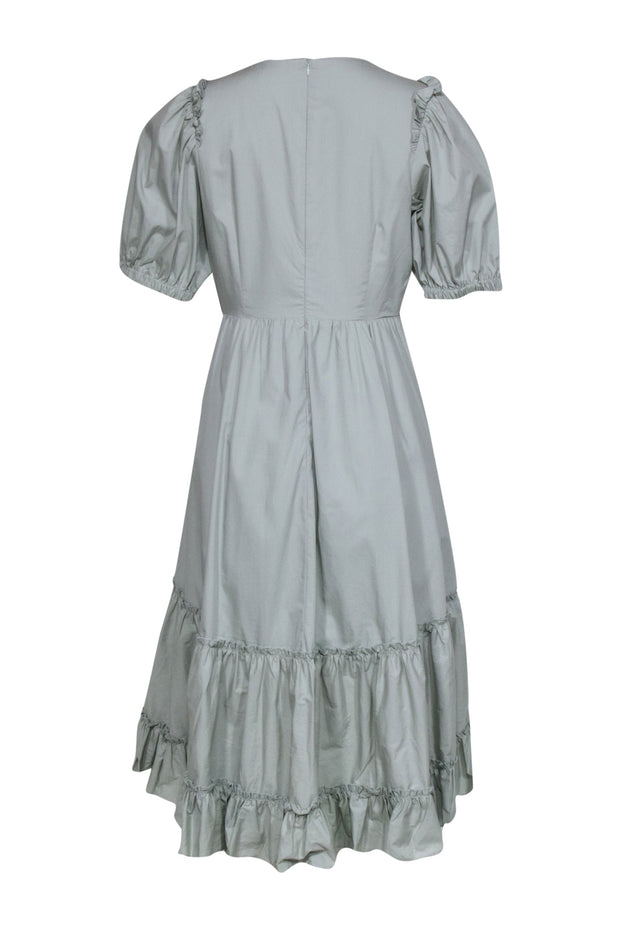 Current Boutique-English Factory - Mint Green Cotton Puff Sleeve Midi Dress w/ Tired Skirt Sz L