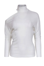 Current Boutique-Enza Costa - White Ribbed Turtleneck "Heather" Sweater w/ Cold Shoulder Cutout Sz S