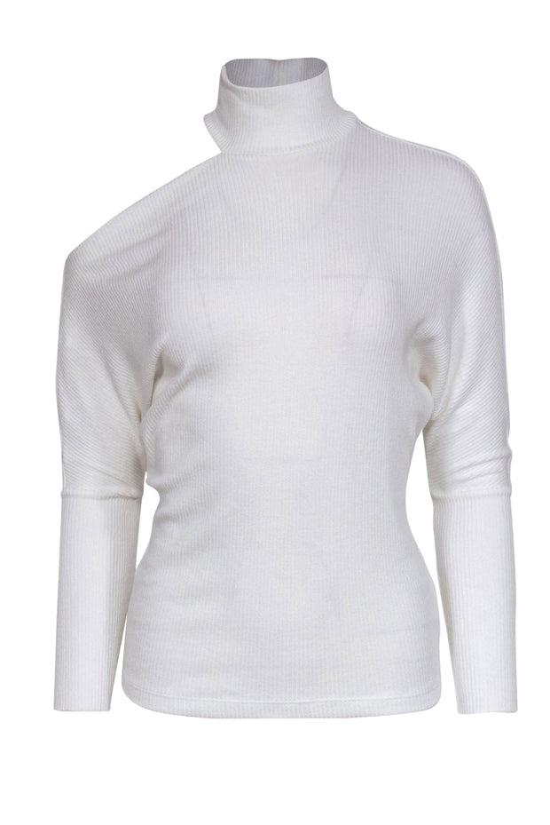 Current Boutique-Enza Costa - White Ribbed Turtleneck "Heather" Sweater w/ Cold Shoulder Cutout Sz S