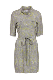 Current Boutique-Equipment - Beige, Green & Yellow Snakeskin Print Belted "Axelle" Shirt Dress Sz 8