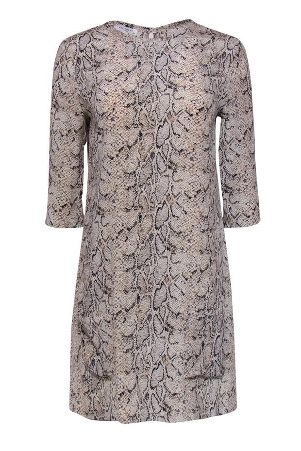 Current Boutique-Equipment - Beige Snakeskin Print Quarter Sleeve Silk Shift Dress Sz S