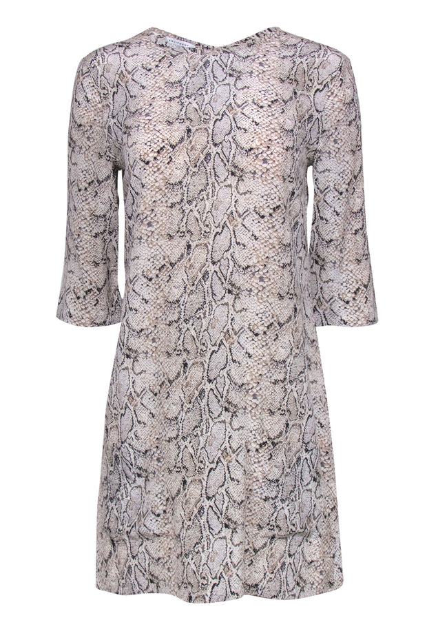 Current Boutique-Equipment - Beige Snakeskin Print Quarter Sleeve Silk Shift Dress Sz S