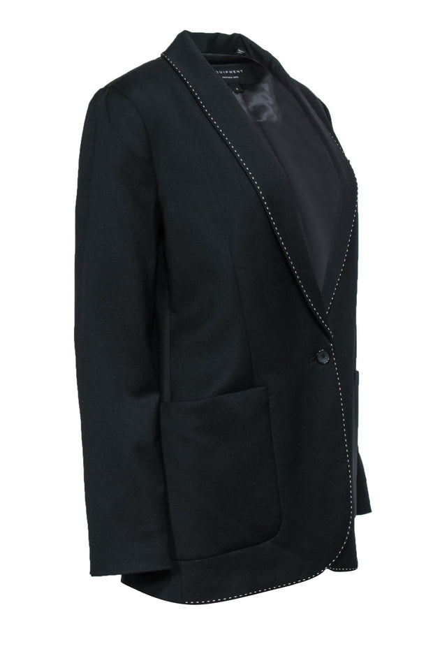 Current Boutique-Equipment - Black Buttoned Wool "Matthieu" Blazer w/ White Contrast Stitching Sz 6