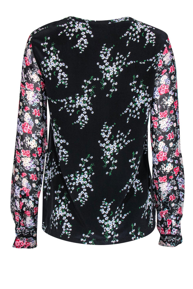 Current Boutique-Equipment - Black Floral Print Silk Blouse Sz XS