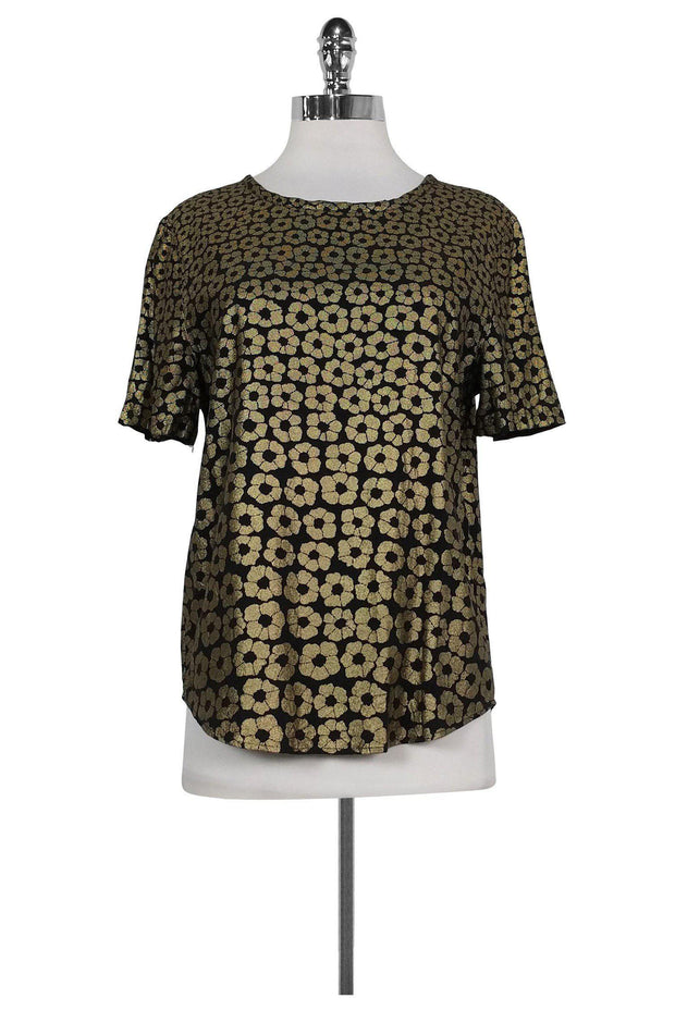 Current Boutique-Equipment - Black & Gold Floral Top Sz S