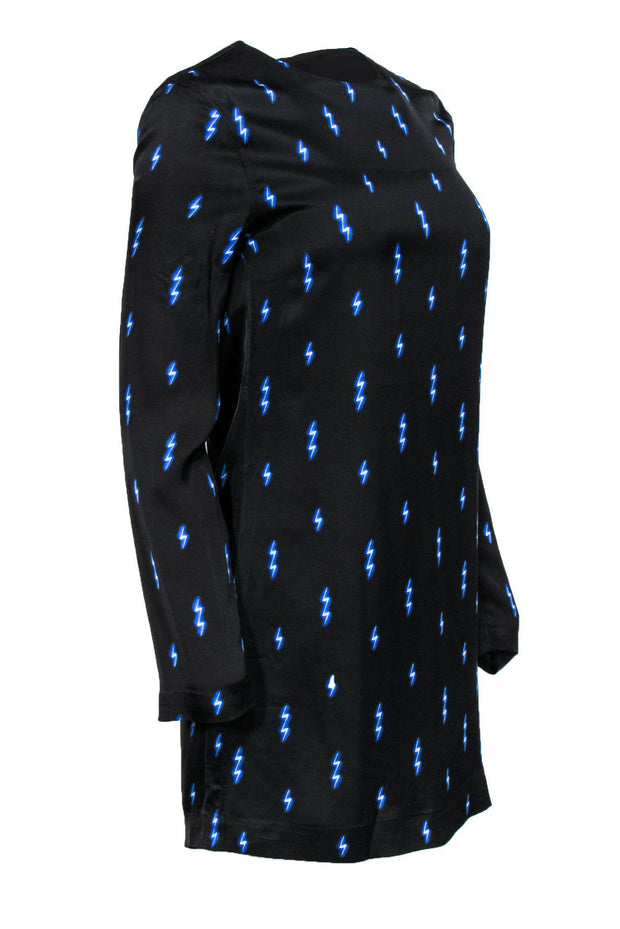 Current Boutique-Equipment - Black Shift Dress w/ Blue Lightning Bolt Print Sz XS