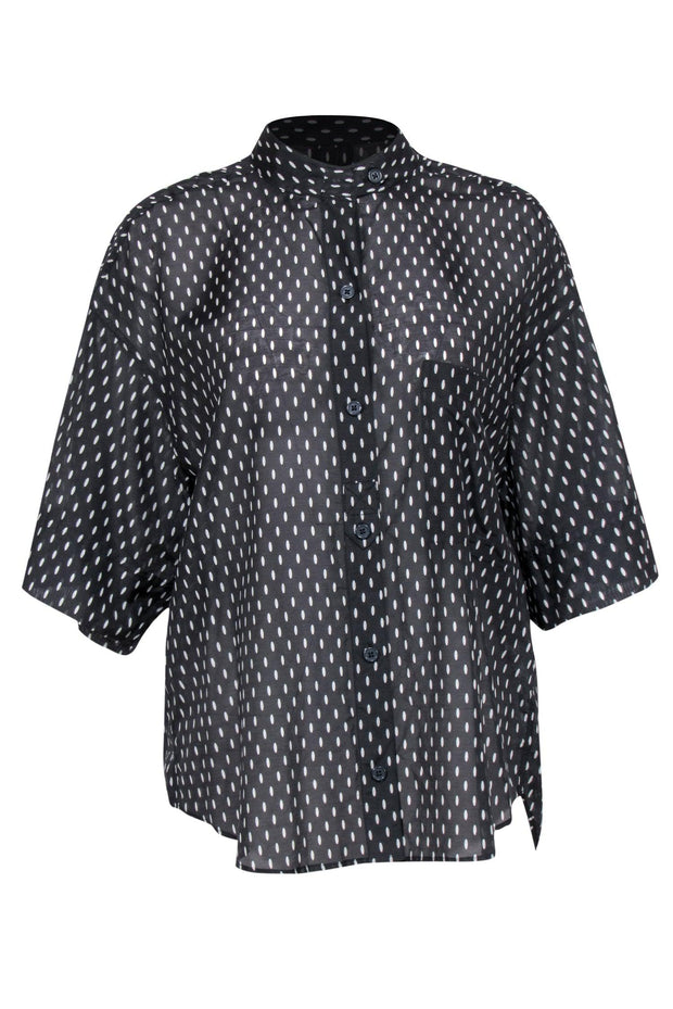 Current Boutique-Equipment - Black & White Polka Dot Cotton & Silk Blouse Sz XL