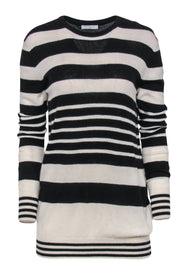 Current Boutique-Equipment - Black & White Striped Tunic-Style Cashmere Sweater Sz S