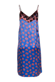 Current Boutique-Equipment - Blue & Pink Printed Satin Slip Dress Sz S