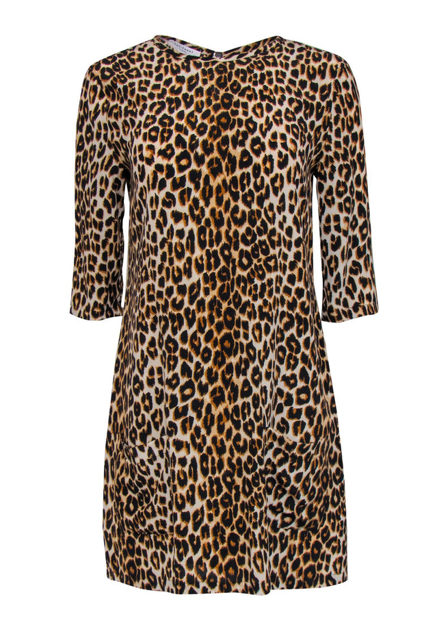 Current Boutique-Equipment - Brown Leopard Cropped Sleeve Shift Dress Sz S