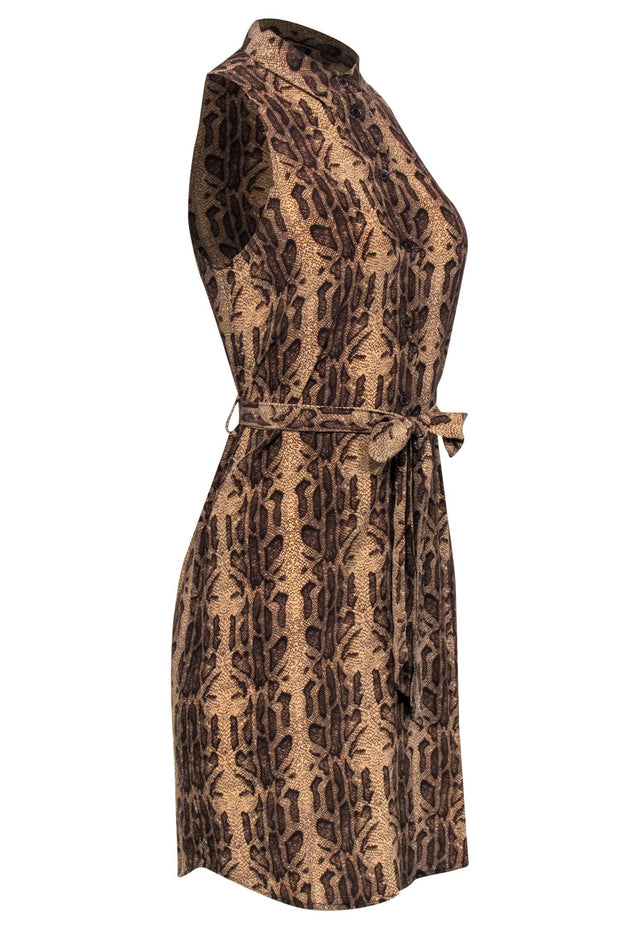 Current Boutique-Equipment - Brown Snakeskin Silk Button-Up Dress w/ Belt Sz XS