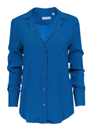 Current Boutique-Equipment - Cerulean Blue & Black Striped Button-Up "Oriana" Blouse Sz S