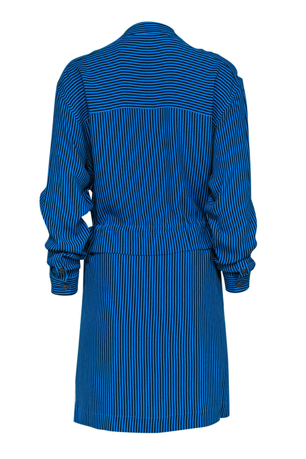 Current Boutique-Equipment - Cerulean Blue & Black Striped "Lizza" Shirtdress Sz 6