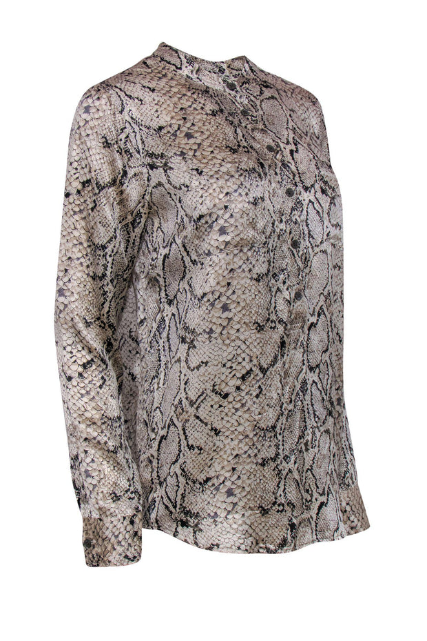 Current Boutique-Equipment - Cream & Black Snakeskin Print Silk Button-Up Blouse Sz S