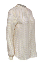 Current Boutique-Equipment - Cream & Gold Metallic Polka Dot Long Sleeve Button-Up Sheer Blouse Sz M