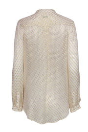 Current Boutique-Equipment - Cream & Gold Metallic Polka Dot Long Sleeve Button-Up Sheer Blouse Sz M