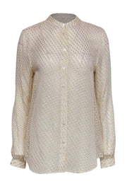 Current Boutique-Equipment - Cream & Gold Metallic Polka Dot Long Sleeve Button-Up Sheer Blouse Sz M