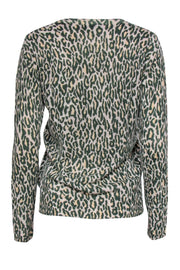 Current Boutique-Equipment - Cream & Green Leopard Print Cashmere V-Neck Sweater Sz S