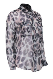 Current Boutique-Equipment - Grey Leopard Sheer Silk Long Sleeve Shirt XS