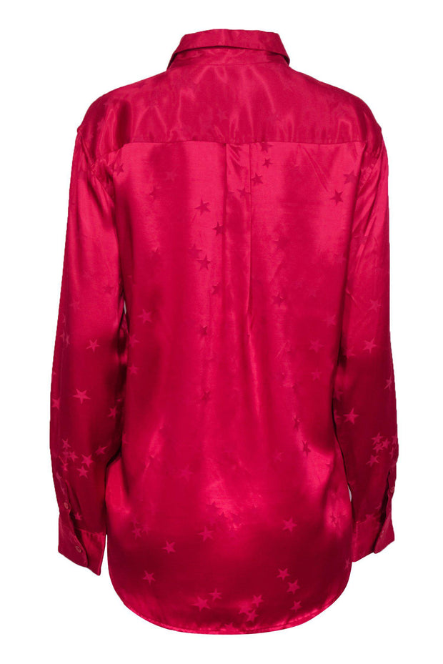 Current Boutique-Equipment - Hot Pink Star Print Long Sleeve Button-Up Blouse Sz L