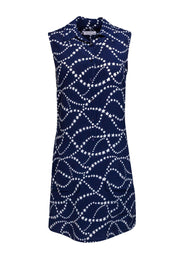 Current Boutique-Equipment - Navy Silk Star Patterned Button-Up Dress Sz XS