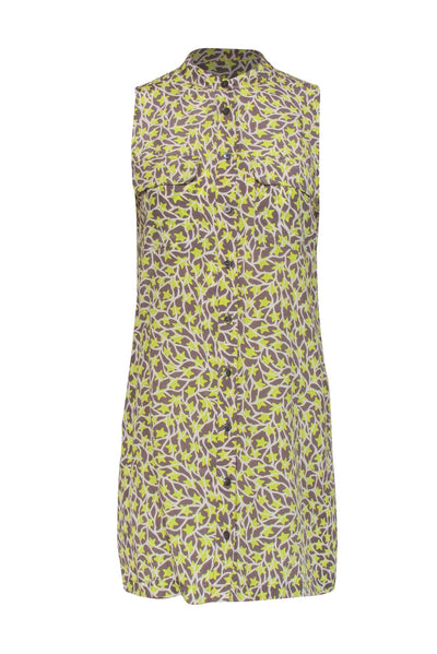 Current Boutique-Equipment - Neon Yellow, Grey & White Star Print Button-Up Silk Shift Dress Sz XS