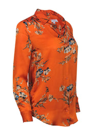 Current Boutique-Equipment - Orange Floral Printed Satin Button-Front Blouse Sz XXS