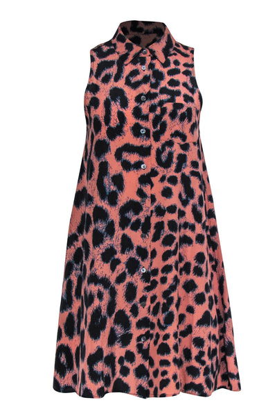 Current Boutique-Equipment - Pink & Black Sleeveless Leopard Print Button-Up Silk Dress Sz XS