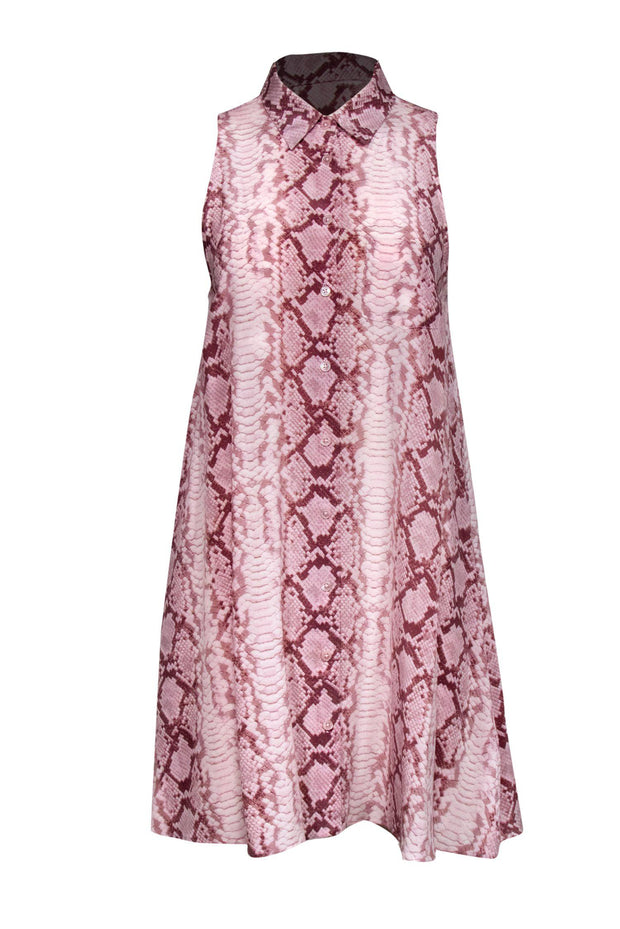 Current Boutique-Equipment - Pink Snakeskin Print Silk Button-Up Dress Sz S