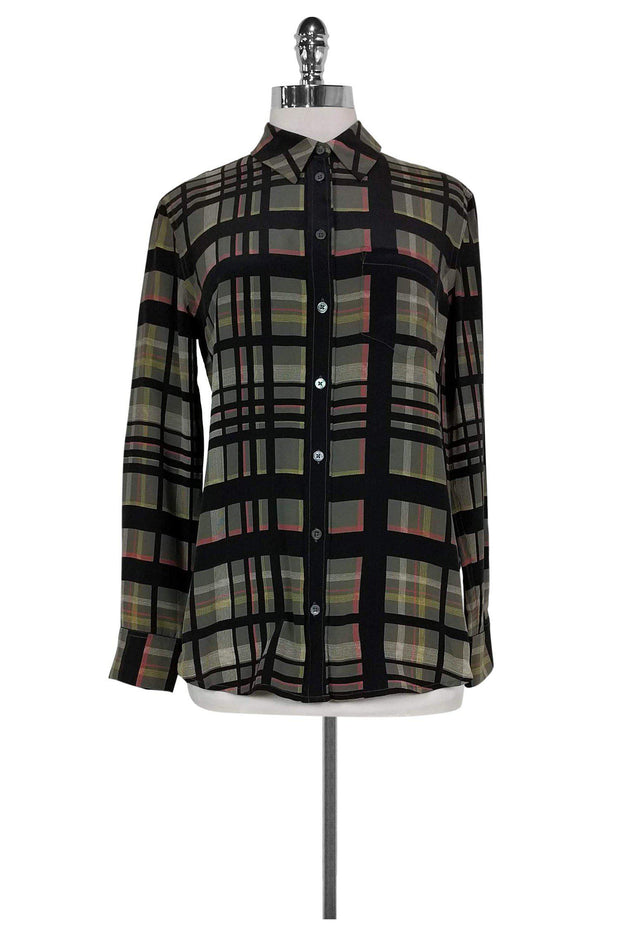 Current Boutique-Equipment - Plaid Silk Button Down Sz XS