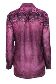 Current Boutique-Equipment - Purple Snakeskin Print Button-Up Silk Blouse Sz S