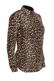 Current Boutique-Equipment - Tan & Brown Leopard Print Silk Collard Blouse Sz XS