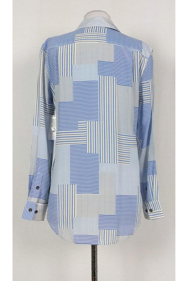 Current Boutique-Equipment - White & Blue Striped Silk Top Sz XS