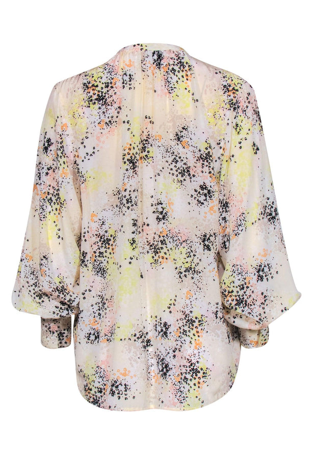 Current Boutique-Equipment - White Floral Print Long Sleeve Peasant Blouse Sz M