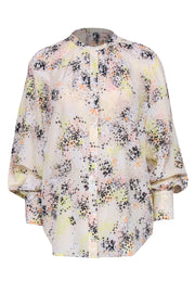 Current Boutique-Equipment - White Floral Print Long Sleeve Peasant Blouse Sz M