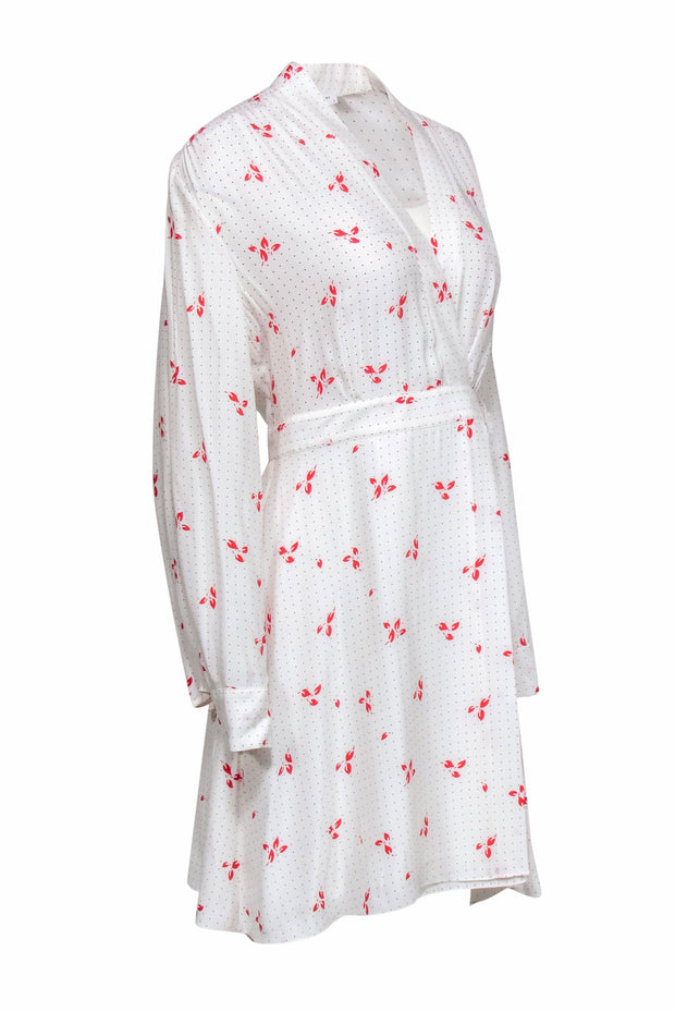 Current Boutique-Equipment - White Flowers & Dot Printed Silk Wrap Dress Sz 8