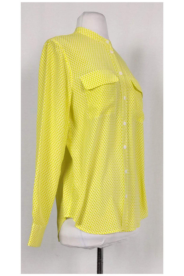 Current Boutique-Equipment - Yellow & White Silk Button Down Sz M