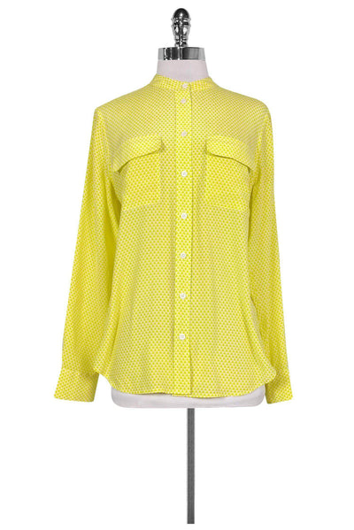 Current Boutique-Equipment - Yellow & White Silk Button Down Sz M