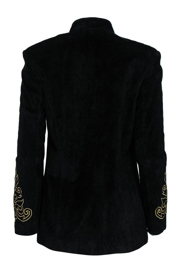 Current Boutique-Erez Levy - Black Suede Gold-Button Jacket w/ Embroidery Sz S