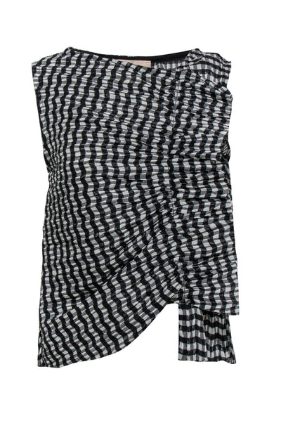 Current Boutique-Erika Cavallini - Black & White Gingham Print Pleated Ruffle Tank Sz 4