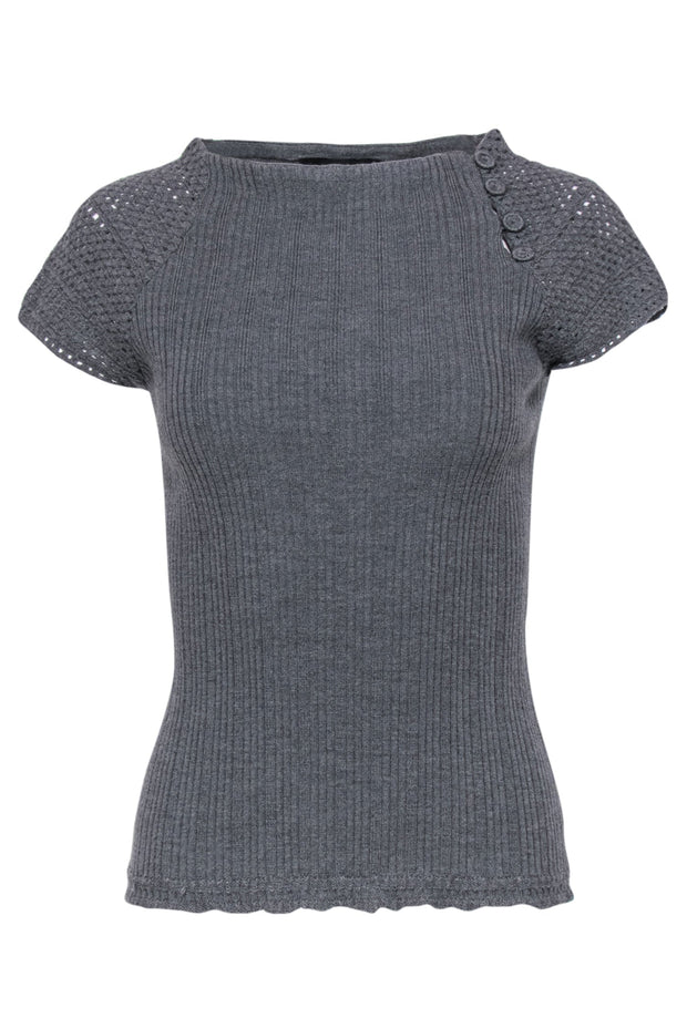 Current Boutique-Ermanno Scervino - Dark Gray Wool Ribbed Short Sleeved Top Sz XS