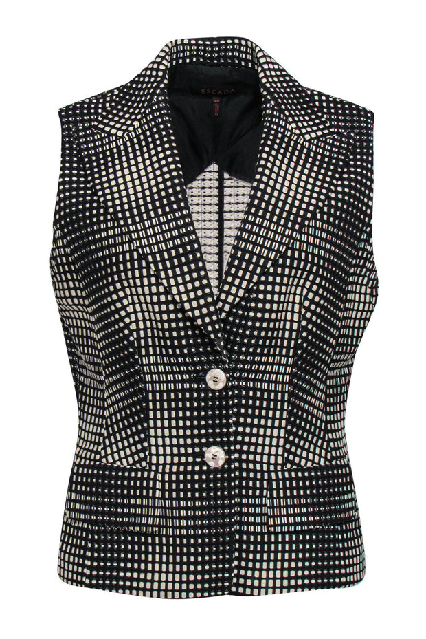 Current Boutique-Escada - Black & Cream Wide Lapel Textured Vest Sz 10