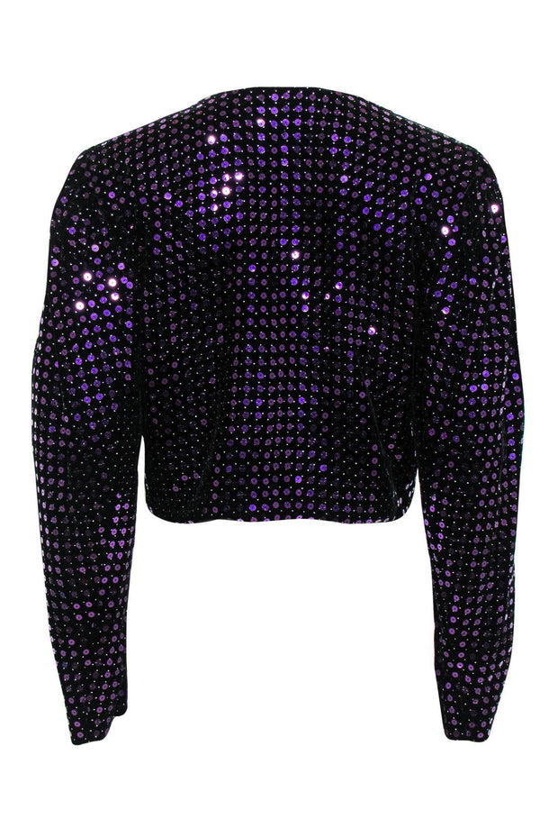 Current Boutique-Escada - Black & Purple Velvet Sequin Open Cropped Jacket Sz 8