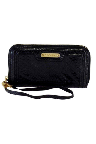 Current Boutique-Escada - Black Python Print Leather Wallet