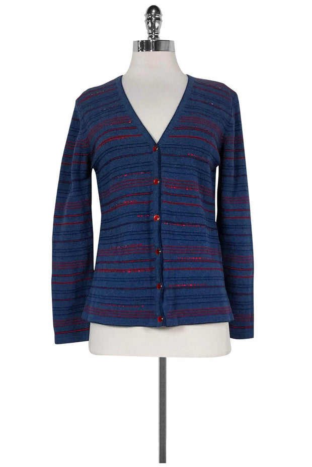 Current Boutique-Escada - Blue & Red Beaded Cardigan Sz 8