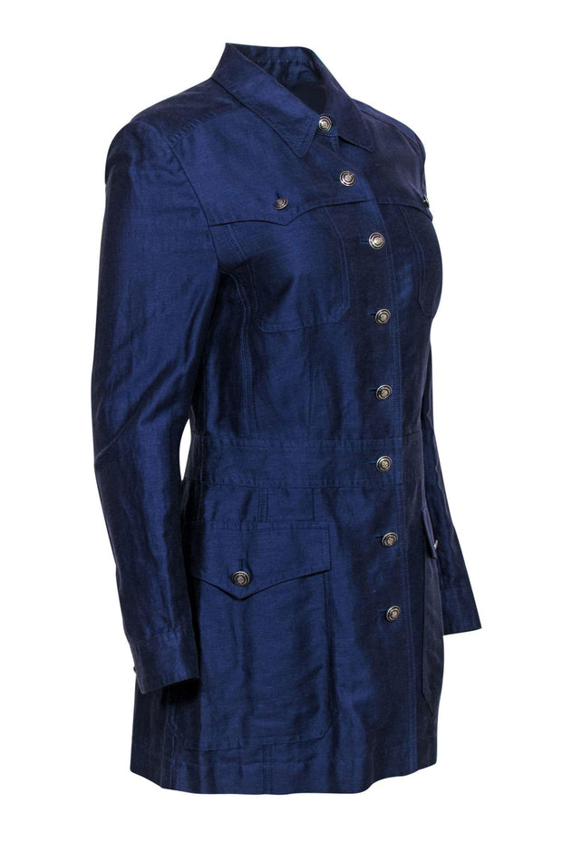 Current Boutique-Escada - Blue Structured Button Down Jacket w/ Pockets Sz 6